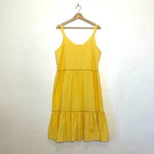 Vintage Yellow Eyelet Cotton Tiered Midi Sundress